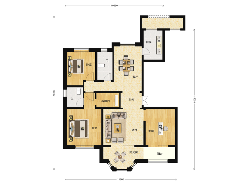 3室2厅2卫 住宅 在售户型图