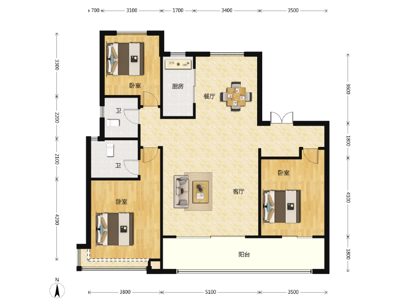 3室2厅2卫 住宅 售罄户型图
