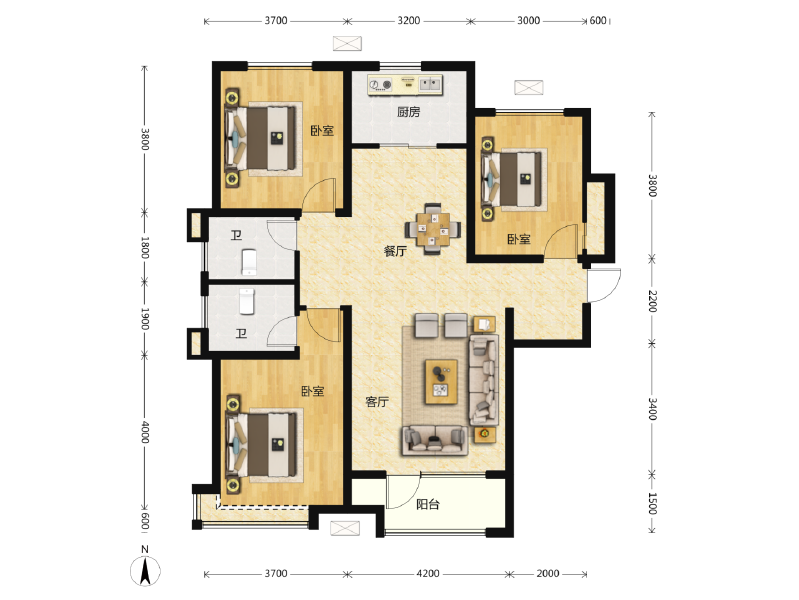 3室2厅2卫 住宅 在售户型图
