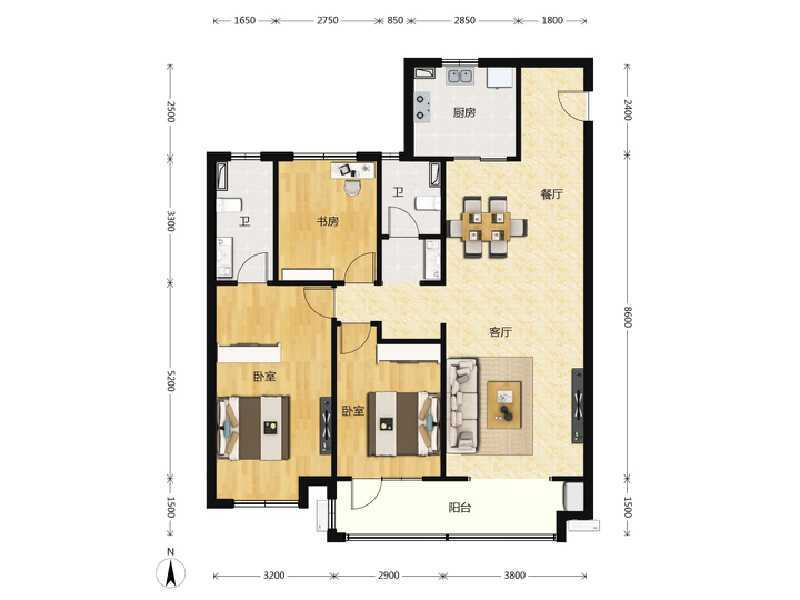 3室2厅2卫 住宅 待售户型图