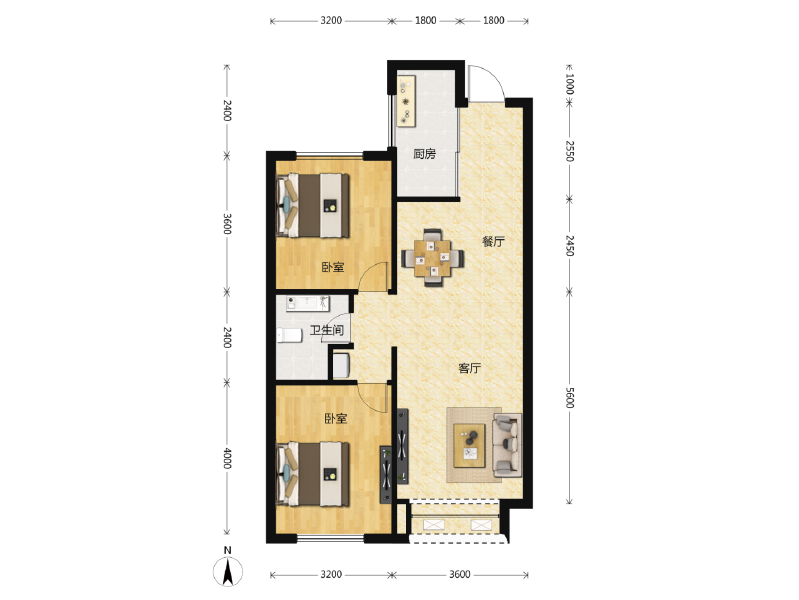2室2厅1卫 商业类 在售户型图