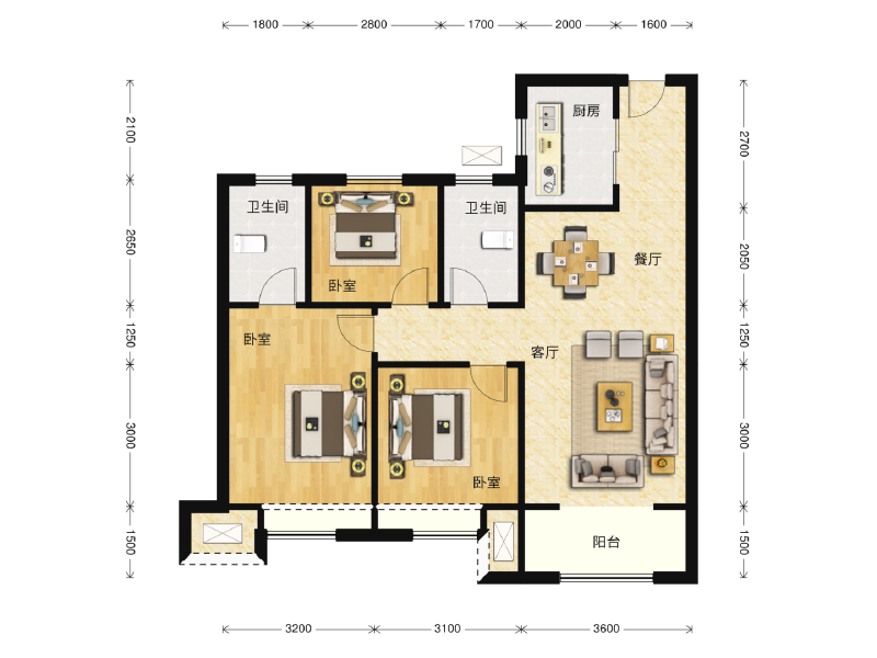 3室2厅2卫 住宅 售罄户型图