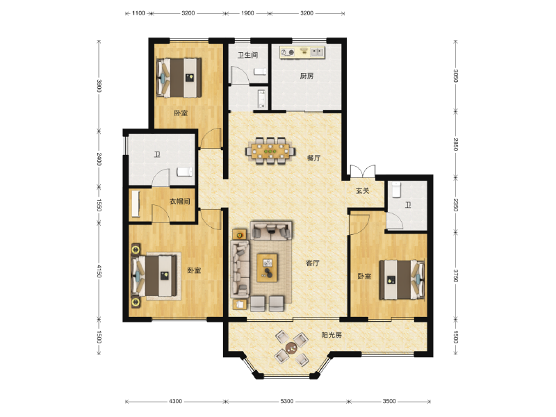 3室2厅3卫 住宅 在售户型图
