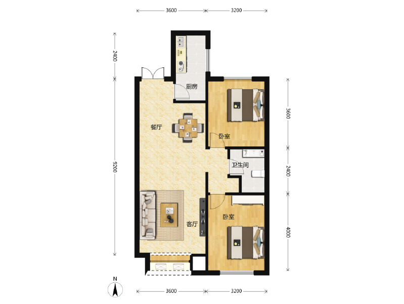 2室2厅1卫 商业类 在售户型图