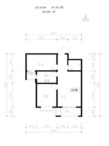 2室1厅1卫 住宅 在售户型图