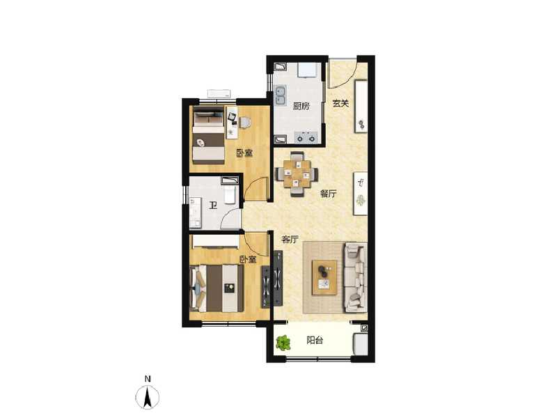 2室2厅1卫 住宅 在售户型图