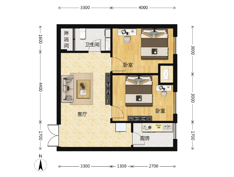 2室2厅1卫 商业类 在售户型图