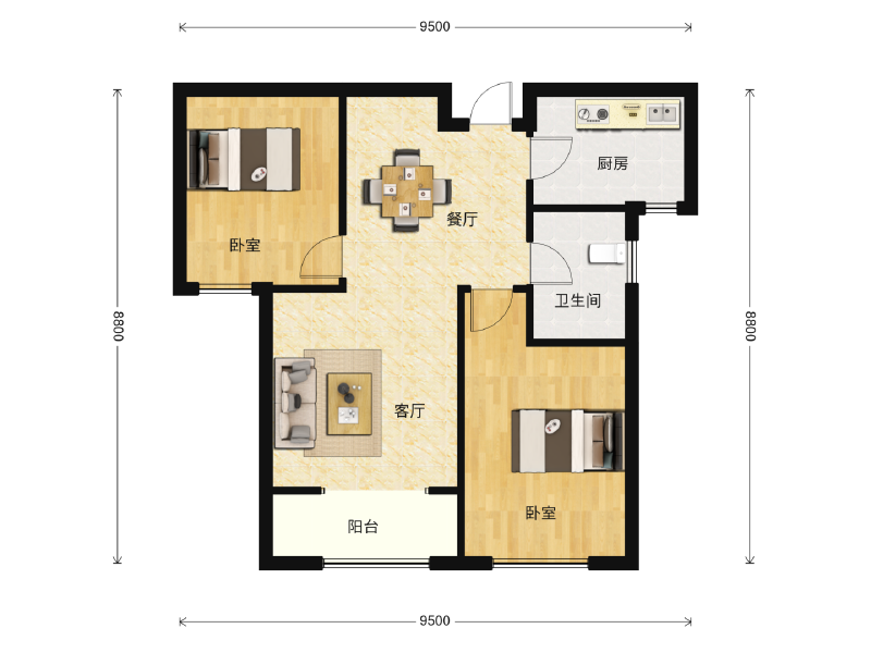 2室2厅1卫 住宅 在售户型图