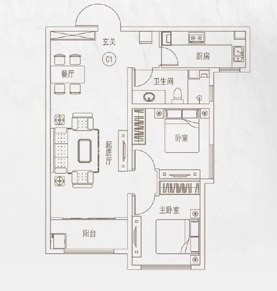 2室2厅1卫 住宅 在售户型图