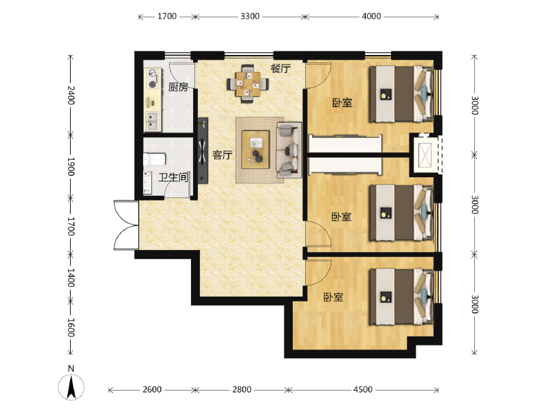 2室2厅1卫 商业类 在售户型图