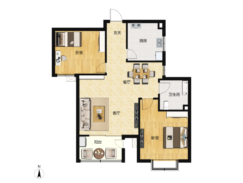 2室2厅1卫 住宅 在售户型图