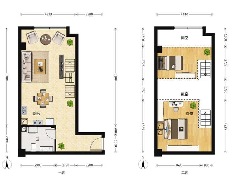 2室1厅1卫 商业类 在售户型图