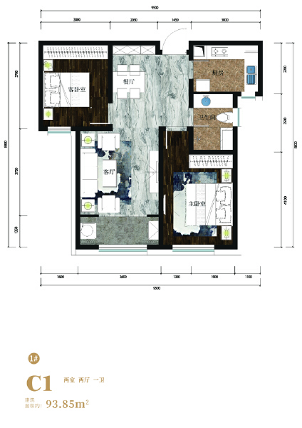2室2厅1卫 住宅 在售户型图