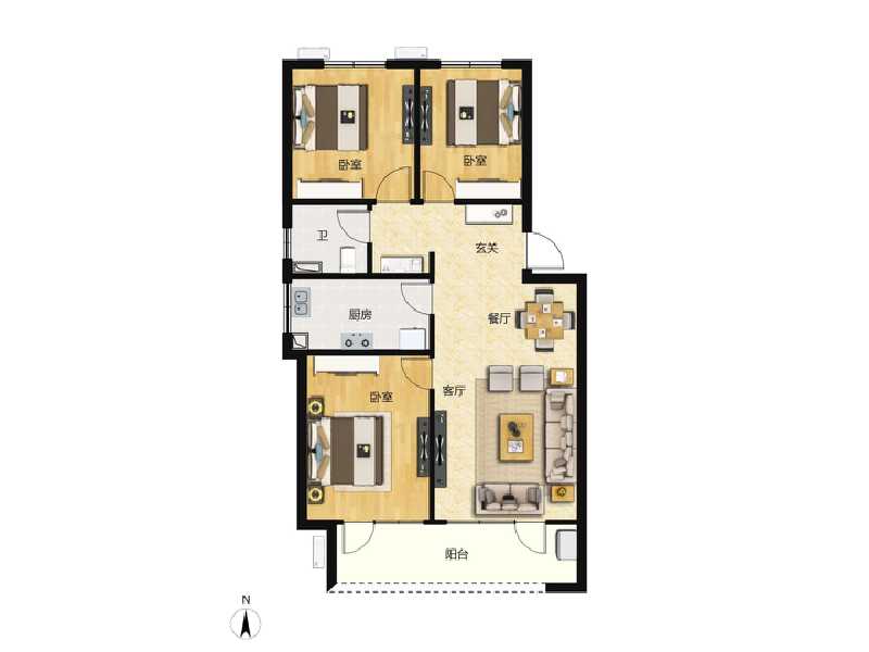 3室2厅1卫 住宅 在售户型图