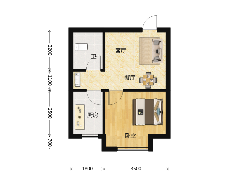 1室2厅1卫 住宅 在售户型图