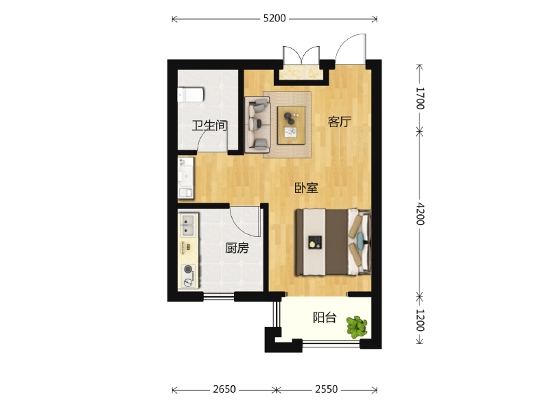 1室1厅1卫 住宅 售罄户型图