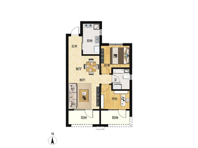 2室2厅1卫 住宅 待售户型图