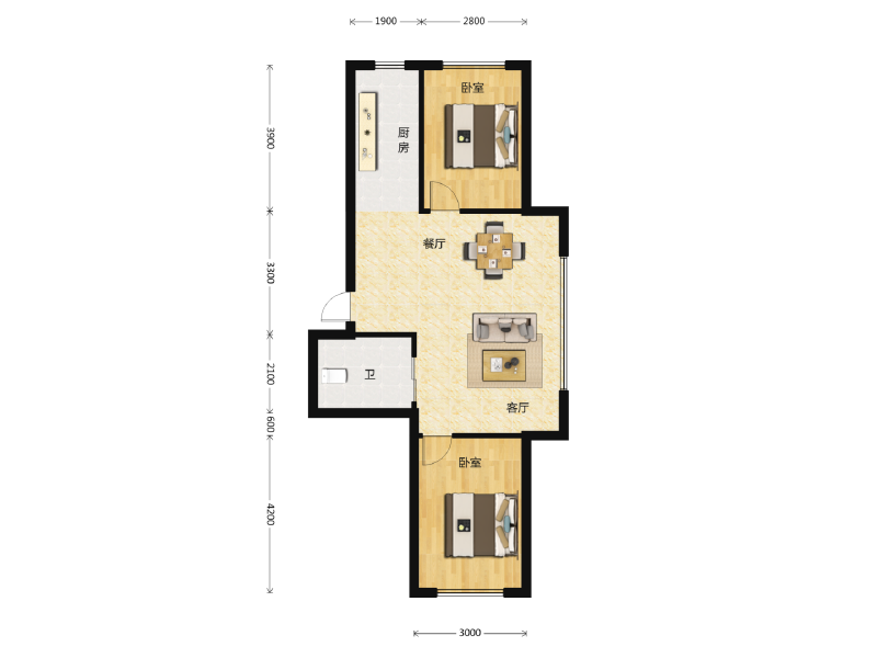 2室2厅1卫 住宅 在售户型图