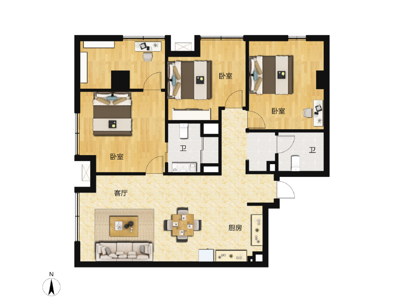 3室2厅2卫 商业类 待售户型图
