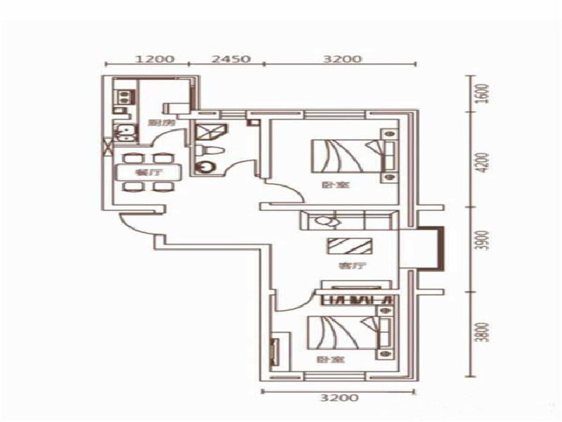 2室1厅1卫 住宅 在售户型图