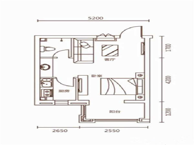 1室1厅1卫 住宅 售罄户型图