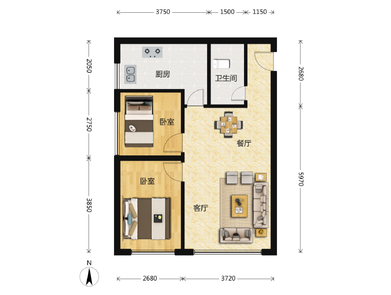2室2厅1卫 商业类 在售户型图