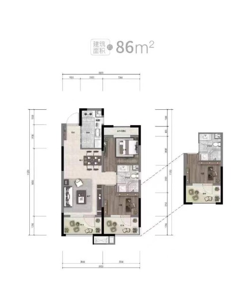 2室2厅1卫 住宅 待售户型图