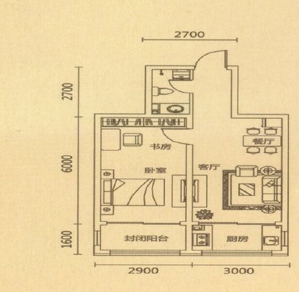 1室2厅1卫 住宅 在售户型图