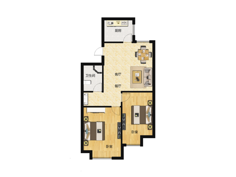 2室2厅1卫 住宅 在售户型图