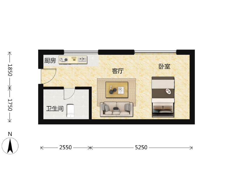 1室1厅1卫 商业类 在售户型图