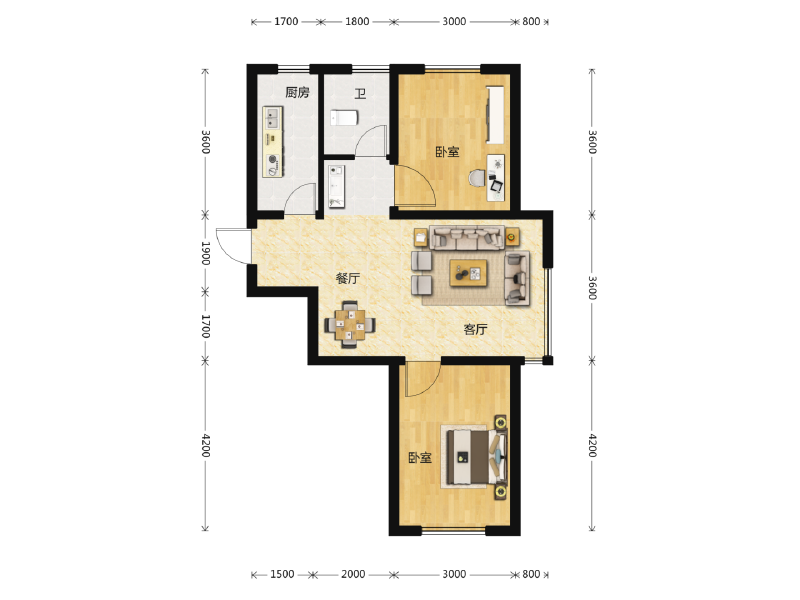 2室2厅1卫 住宅 在售户型图