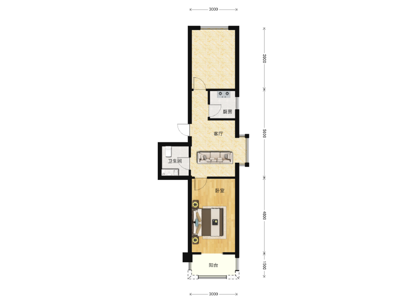 2室1厅1卫 住宅 在售户型图