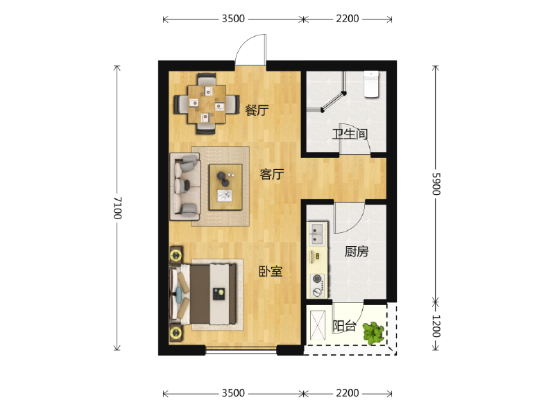 1室2厅1卫 住宅 售罄户型图