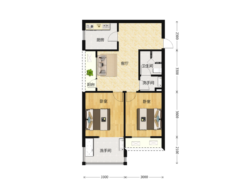 2室2厅1卫 住宅 售罄户型图