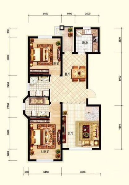 2室2厅2卫 住宅 售罄户型图