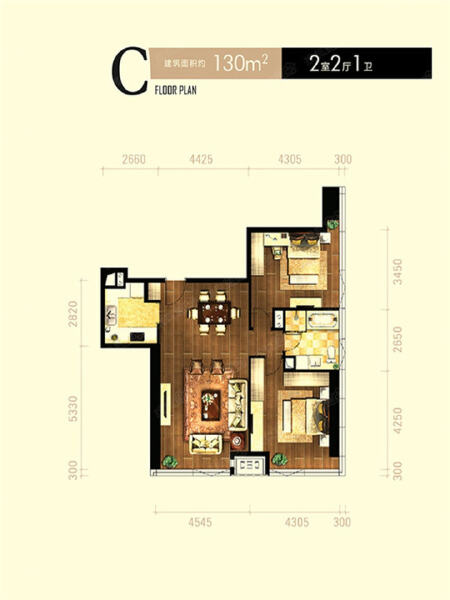 2室2厅1卫 商业类 在售户型图