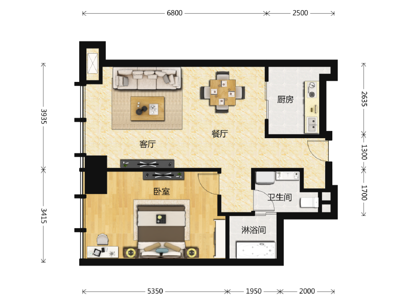 1室2厅1卫 商业类 售罄户型图