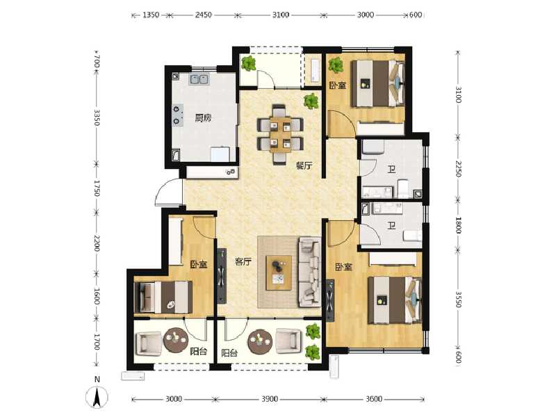 3室2厅2卫 住宅 待售户型图