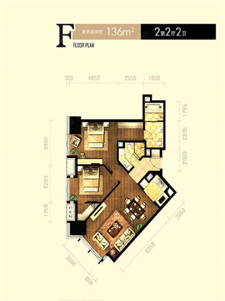 2室2厅2卫 商业类 在售户型图