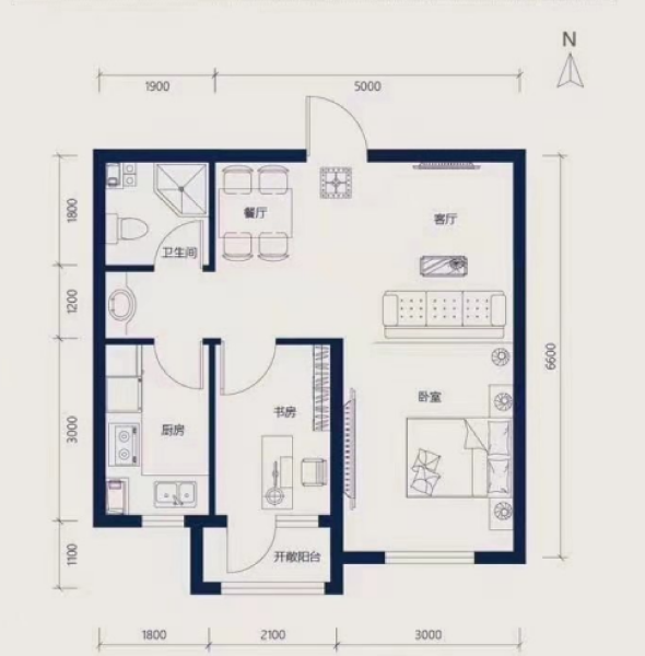 2室2厅1卫 住宅 在售户型图