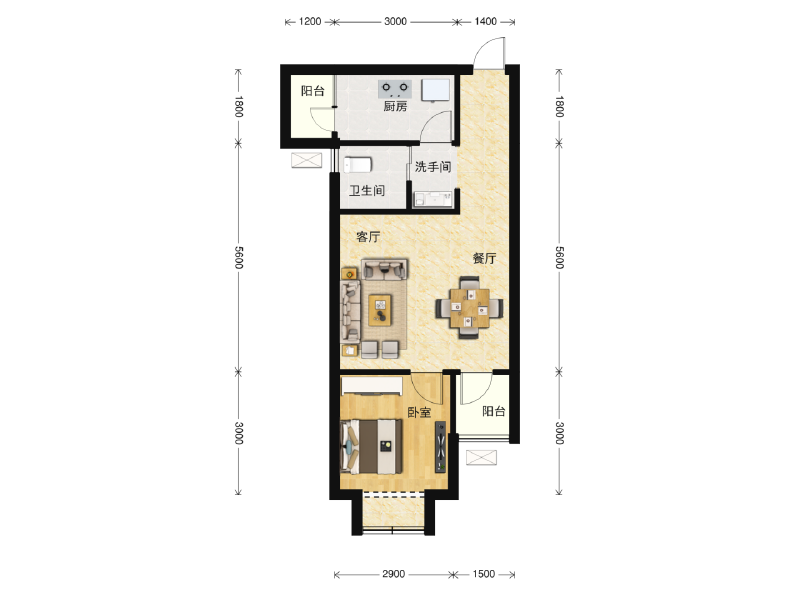 1室2厅1卫 商业类 在售户型图