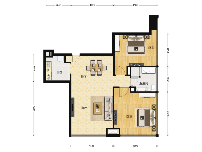2室2厅1卫 商业类 在售户型图