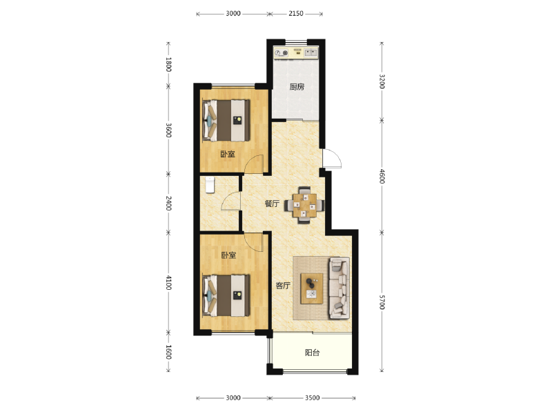 2室2厅1卫 住宅 在售户型图