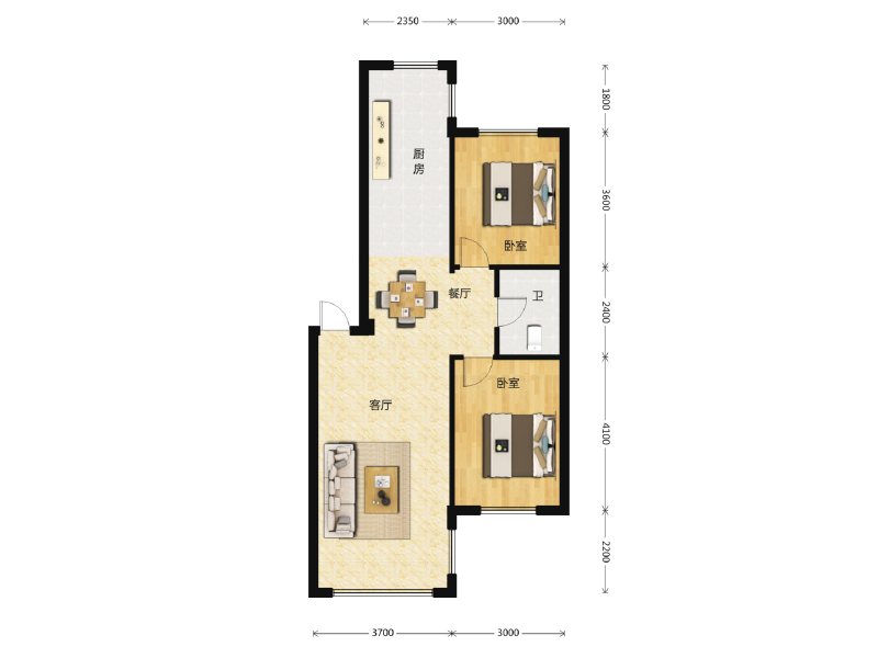 2室2厅1卫 住宅 在售户型图