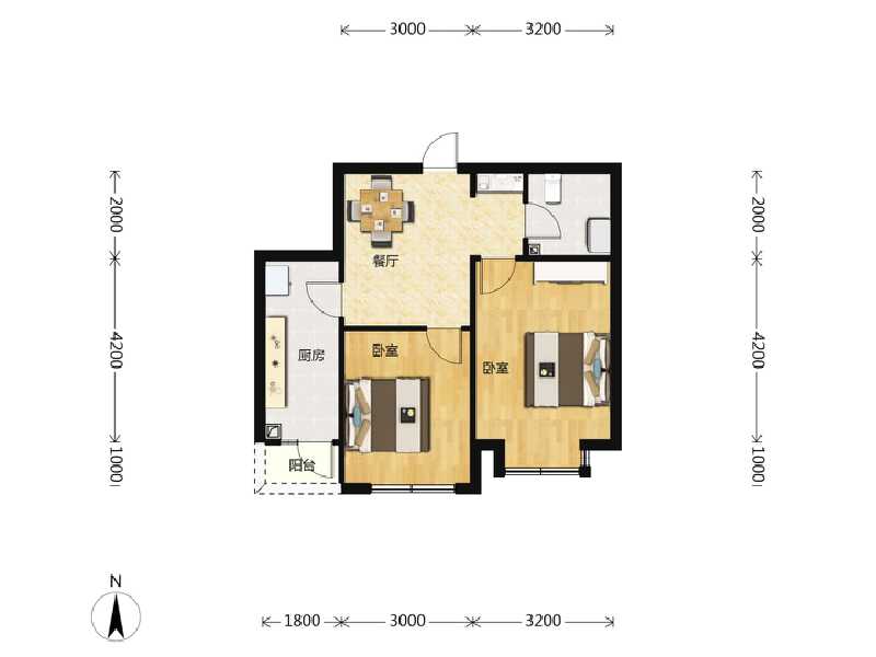 2室1厅1卫 住宅 待售户型图