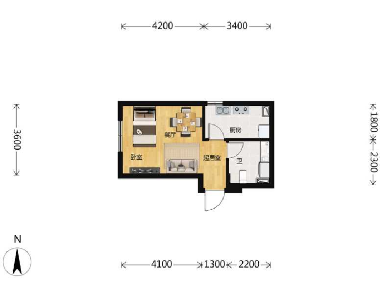 1室2厅1卫 住宅 在售户型图