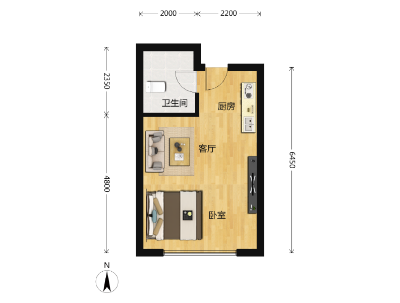 1室1厅1卫 商业类 在售户型图