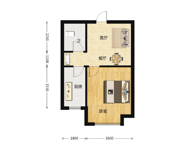 1室2厅1卫 住宅 在售户型图