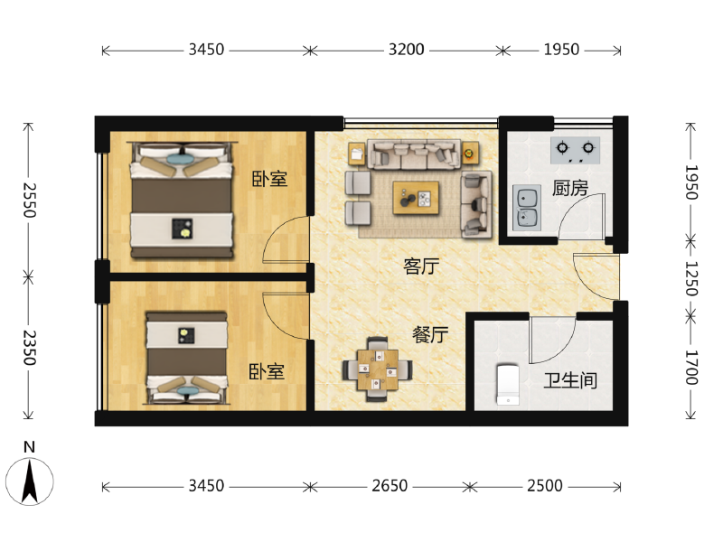 2室2厅1卫 商业类 在售户型图