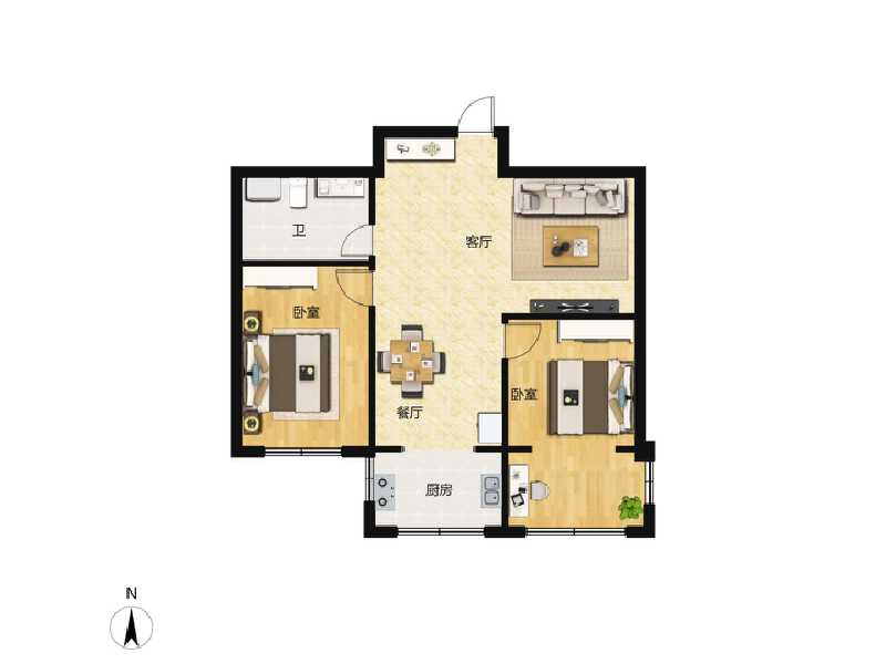 2室2厅1卫 住宅 待售户型图